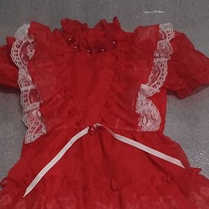 Vintage Kandy Ann Red Sheer Frilly, Ruffle, Lace Little Girls Party dress SZ 5?